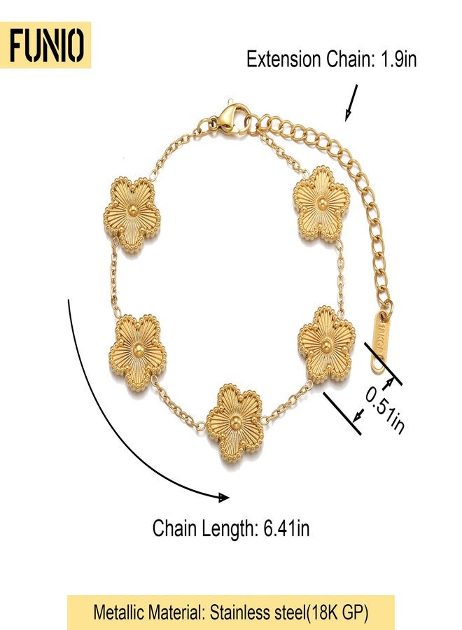 FUNIO 18K Gold Plated Van cleef Clover Bracelet Love bangle Set for Women - Stack Friendship Bracelet Lucky Link Bracelets Jewelry Gifts Trendy for Women - Image 2